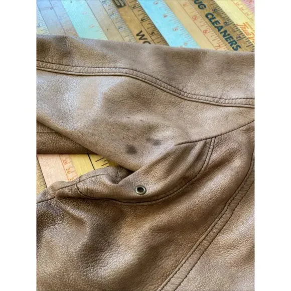 Y2K Vintage Moto Jacket Italian Leather Zip Brown SR Clothing Womens L READ - Picture 16 of 16